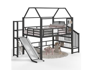 Lit mezzanine 140x200 cm <strong>WISHDOR</strong> <strong></strong> coloris noir