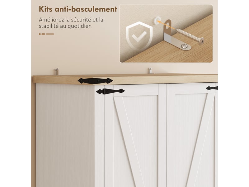  Buffet haut cuisine, armoire de cuisine avec 2 portes, 2 tiroirs, étagères réglables, style rustique, blanc, 76x40x180cm  - Conforama R