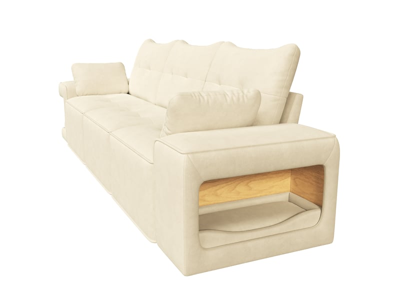 Canapé modulable 3 places beige avec rangement intégré et espace animal rembourré - Conforama E