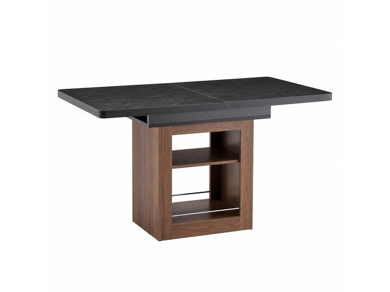  Table extensible 130-160 cm plateau bois noir pieds noyer rangement  - Conforama A