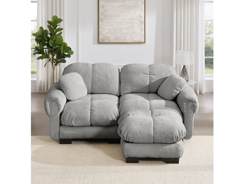 Canapé d’angle modulable 2 places 190*149*90cm en chenille avec pouf mobile gris clair chicfurn - Conforama B