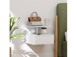 Table de chevet murale 39,8x35x31,6 cm avec tiroir et niche, panneau de particules, blanc