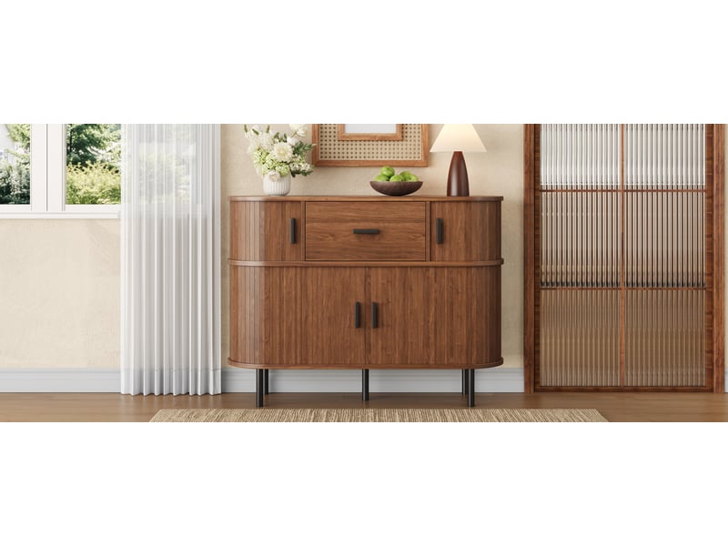 Buffet à portes coulissantes avec tiroir - lpospi - rangement 2 niveaux en mdf noyer 110 × 35 × 81,5 cm - Conforama E