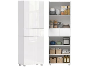 Meuble de cuisinebuffetmeuble de rangement à 4 portes et étagères réglables – dimensions 60 cm (l) x 35 cm (p) x 170 cm (h), laqué blanc