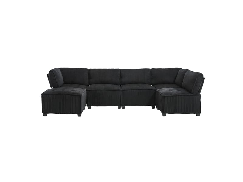 Canapé d'angle panoramique convertible 6 places velours noir canapé d'angle noir - Conforama A