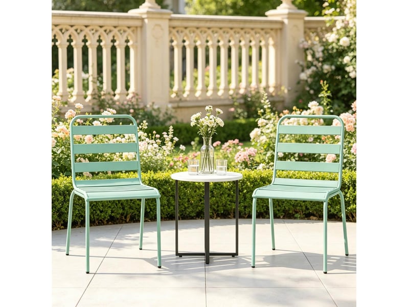 Chaises de jardin lot de 2 empilables avec patins réglables, sans coussin, pour terrasse et balcon en acier vert - Conforama B