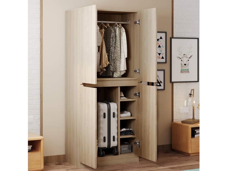  Armoire à deux portes avec penderie et niches basses de rangement, pour chambre, en bois naturel, 70 × 40 × 170 cm  - Conforama B