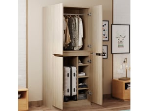 Armoire à deux portes avec penderie et niches basses de rangement, pour chambre, en bois naturel, 70 × 40 × 170 cm