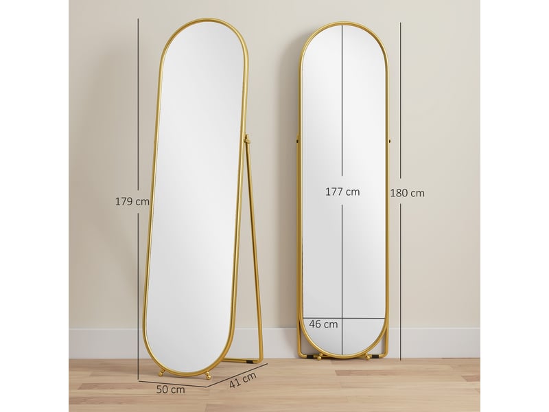  Miroir sur pied ovale avec cadre en métal doré 50 x 180 cm  - Conforama C