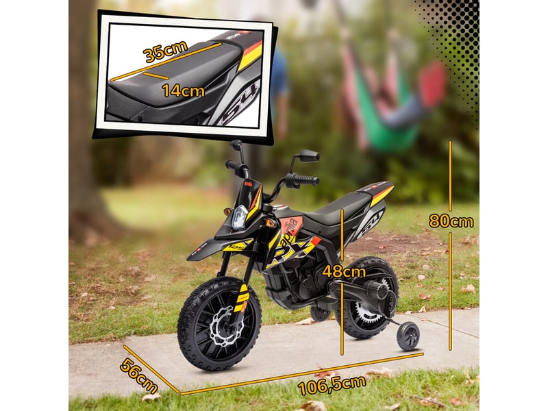  Moto électrique enfants sous licence aprilia avec 2 moteurs 12v, roues d'entraînement, lumière led, musique - jaune  - Conforama E