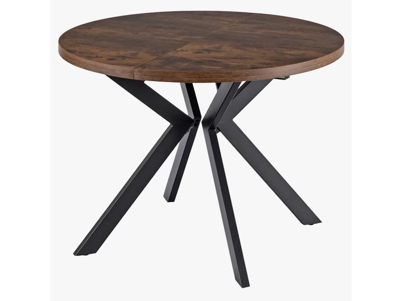  Table à manger ronde extensible couleur bois foncé pieds métal noir  - Conforama A