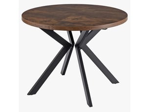 Table à manger ronde extensible couleur bois foncé pieds métal noir