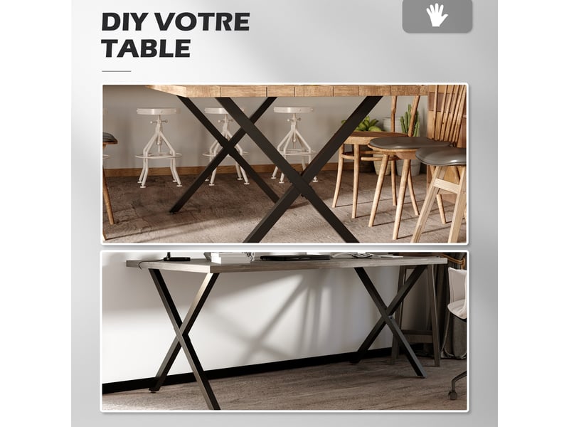  Lot de 2 pieds de table en forme en croix 70 x 72 cm noir design industriel pour table basse table de chevet  - Conforama W