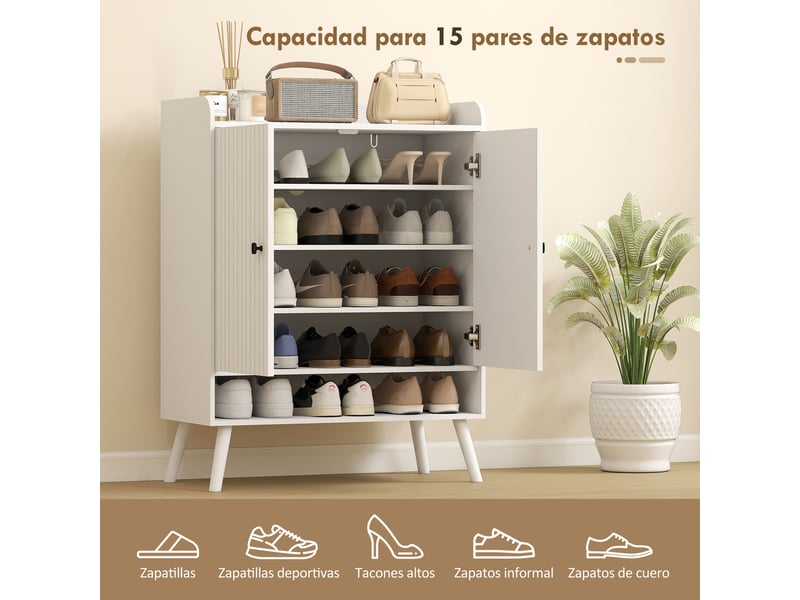 Étagère à chaussures pour entrée avec étagères réglables, compartiment ouvert pour 15 paires de chaussures, 75 x 35 x 97 cm, blanc - Conforama E