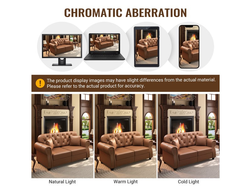  Salon chesterfield 4 places avec pouf en simili cuir marron, 210 cm Fay Lum - Conforama R