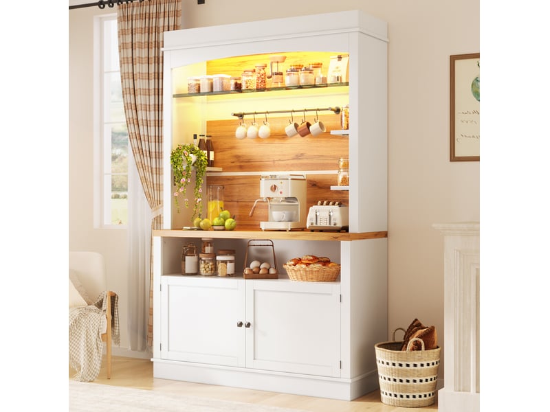  Set de 2 meubles hauts 107x34x184 cm avec led, tablette en verre, barre à crochets, mdf métal blanc  - Conforama E
