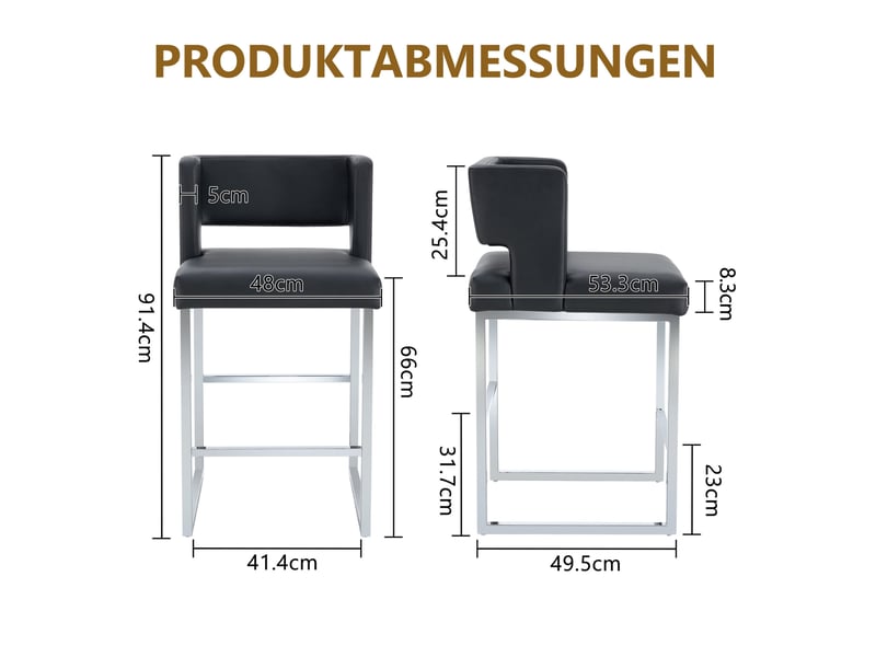  Tabouret de bar carré rembourré avec assise confortable et structure stable, en pu et métal, noir et argent  - Conforama D