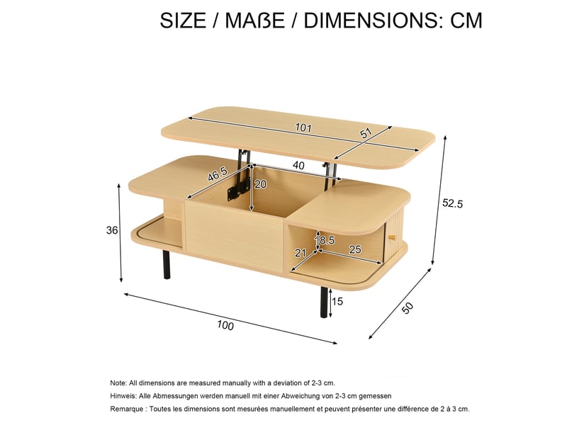  Table basse relevable avec rangement 101 x 51 cm evryae  - Conforama E