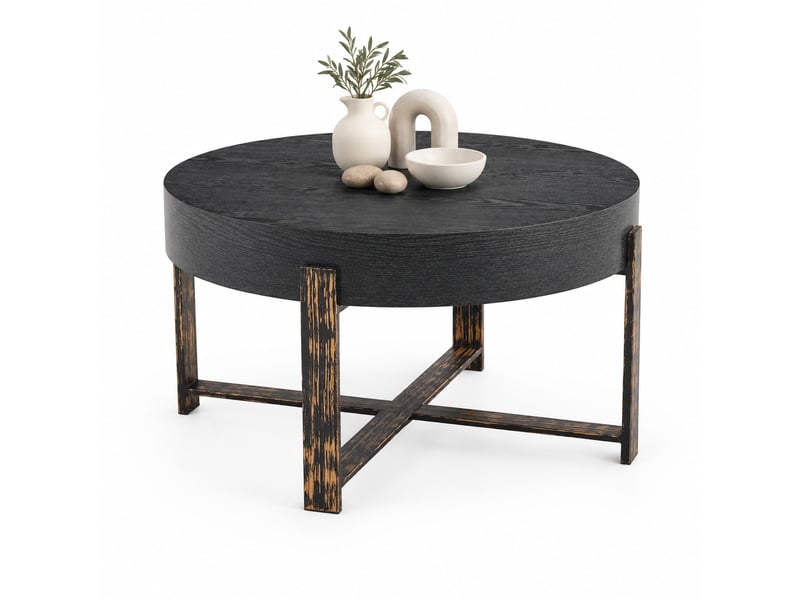  Table d'appoint ronde noire en mdf et métal ø 68 cm  - Conforama A