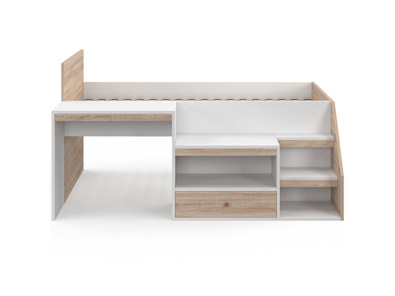 Lit combiné avec sommier, bureau et rangement leopold 90 x 190 cm hêtre et blanc  - Conforama C
