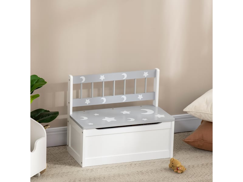  Banc de rangement pour jouets moderne avec vérin à gaz, en mdf et pin, 60 x 30 x 50 cm, blanc et gris  - Conforama C