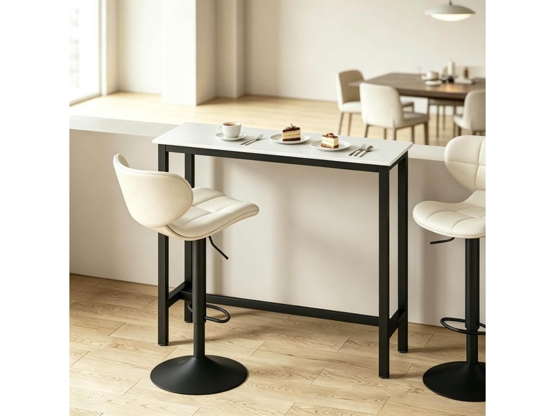 Table de bar l120 x l40 x h100 cm en panneaux de particules et acier noir et blanc effet marbre chicfurn - Conforama C