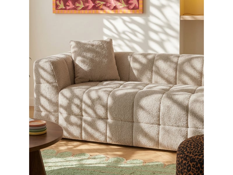  Canapé droit compressé jupa 3 places tissu bouclette taupe  - Conforama E