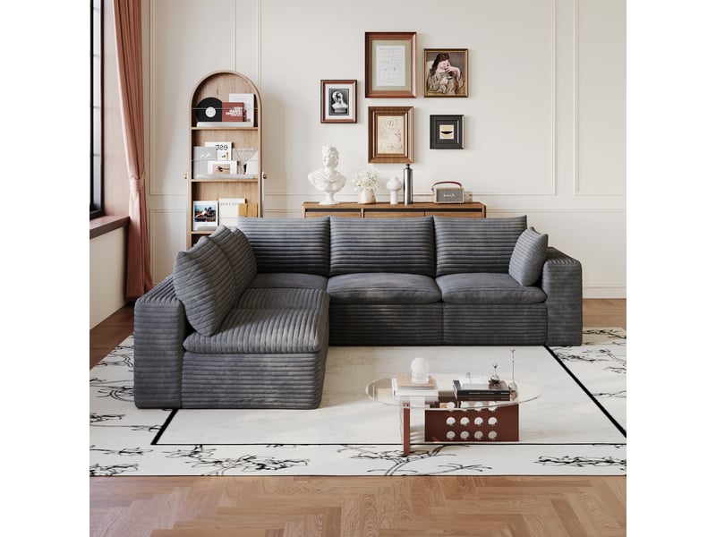  Canapé nuage en velours côtelé gris foncé 5 places modulable sans montage 260x250 cm  - Conforama W