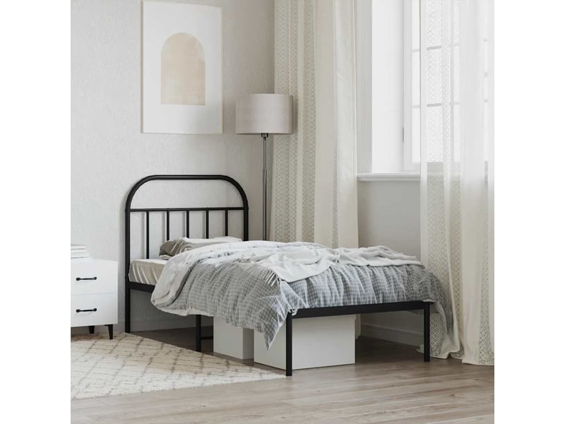  Lit simple- lit adulte -  cadre de lit métal sans matelas avec tête de lit noir 90x200 cm  - Conforama C