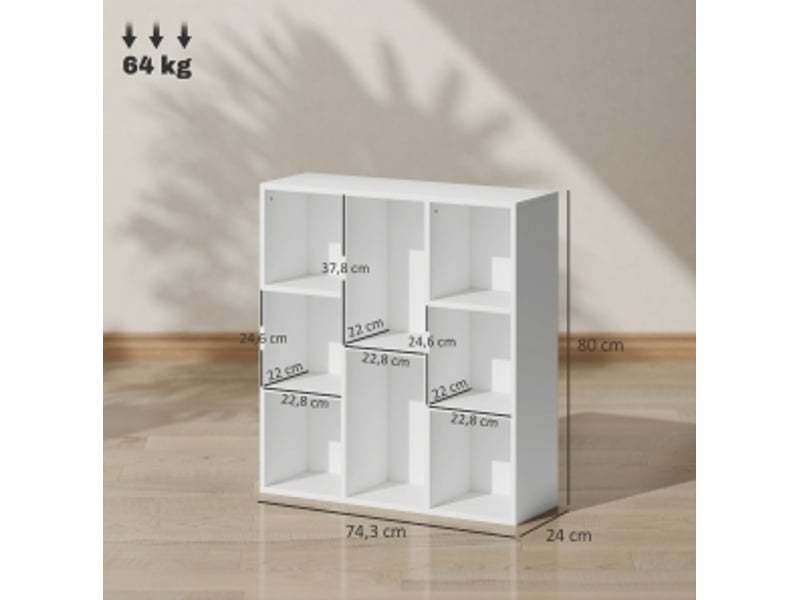  Bibliothèque étagère 74,3 x 24 x 80 cm – blanc – 8 niveaux de rangement modulable pour salon, bureau  - Conforama D