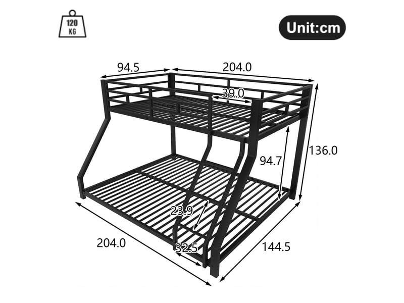  Lit superposé 90x200 et 140x200 cm, lit enfantado avec échelle intégrée et protection sécurisée - sans matelas - noir  - Conforama D