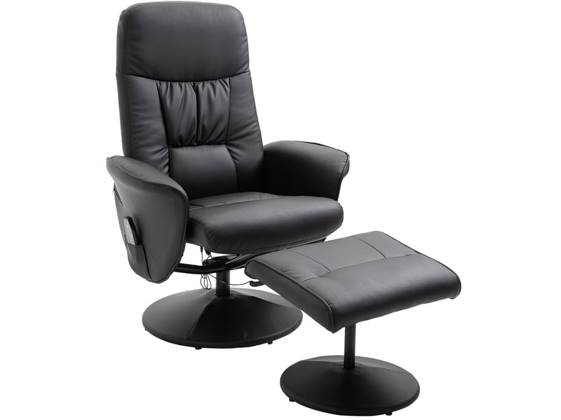  Fauteuil de relaxation massant inclinable avec repose-pieds en cuir reconstitué noir 76 x 81 x 105 cm  - Conforama A