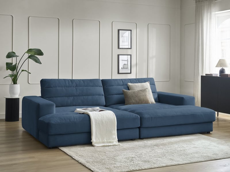  Bobochic canapé droit fixe 4 places sierra assise profonde velours bleu foncé SIERRA - Conforama B