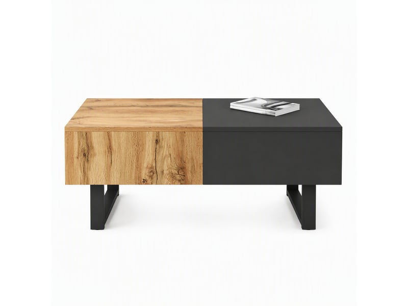  Table basse rectangulaire avec plateau coulissant et rangements, pour salon, panneau de particules, 100 x 40 x 55 cm  - Conforama A