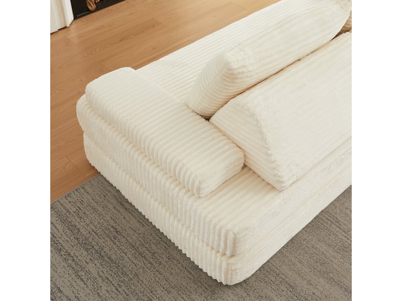  Canapé convertible modulable 211,5 cm en velours côtelé, 2 places, dossiers triangulaires mobiles, beige, design moderne  - Conforama E