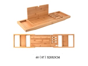Plateau de bain 60-87 x 30 x 3 cm - decoration salle de bain bambou avec support de livre et porte-tablette