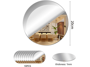 Lot de 10 autocollants muraux flexibles en acrylique, miroir décoratif, rond, pour salle de bain, salon, chambre (rond 20 cm)