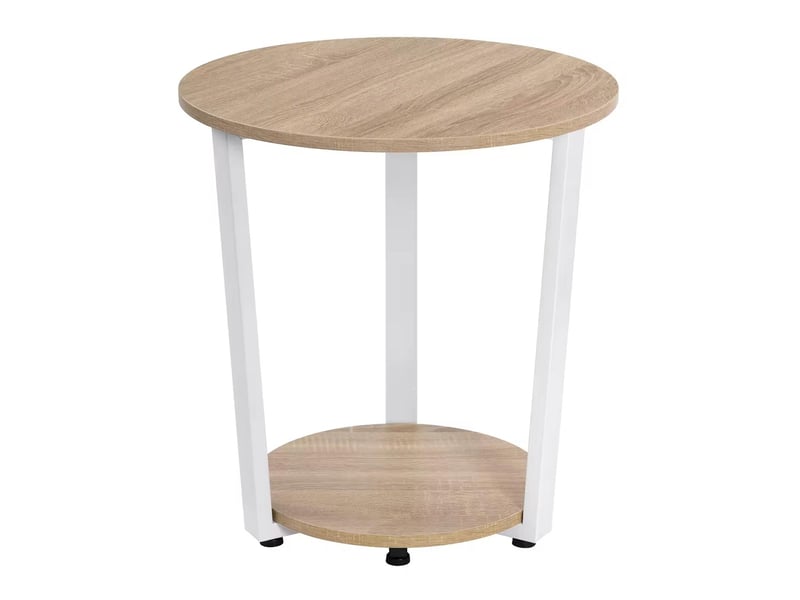  Table d'appoint ronde avec étagères en bois et métal blanc et chêne clair ø50x53 cm  - Conforama A