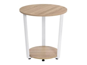 Table d'appoint ronde avec étagères en bois et métal blanc et chêne clair ø50x53 cm