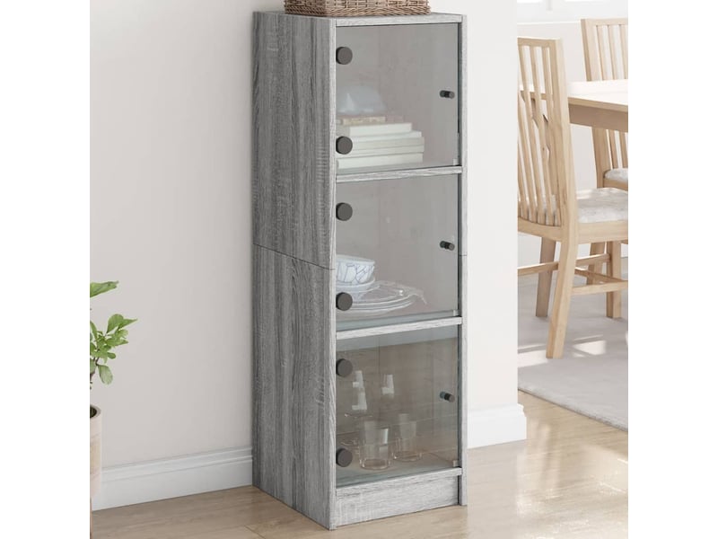  Buffet - bahut - meuble de rangement avec portes en verre sonoma gris 35x37x109 cm  - Conforama B