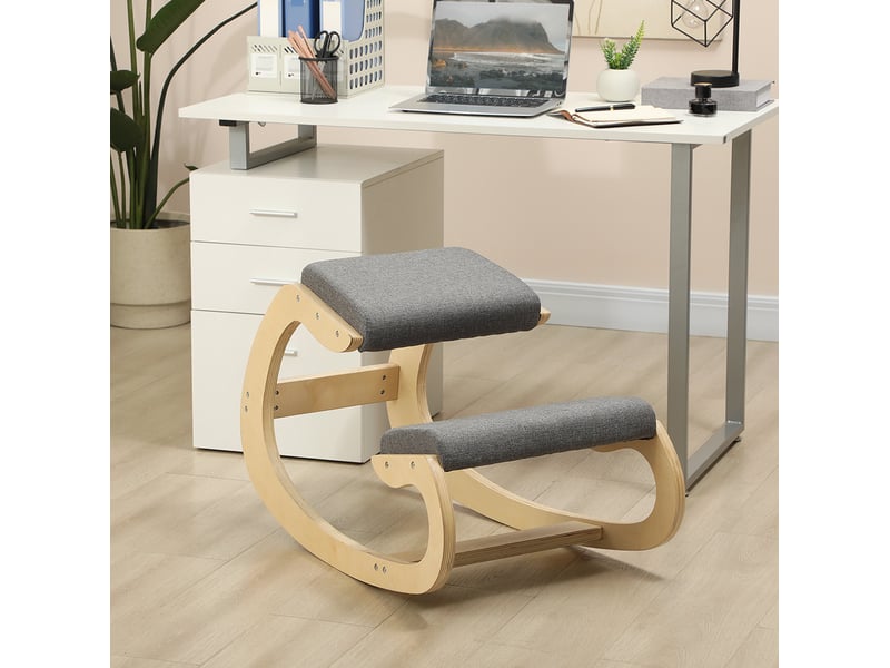  Chaise à genoux ergonomique à bascule en bois gris 54,5x85x54 cm  - Conforama B