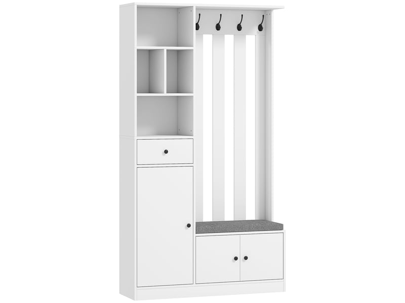  Meuble d'entrée 180 cm avec banc à chaussures, 4 crochets et étagères ouvertes, vestiaire en mdf blanc pour couloir  - Conforama D