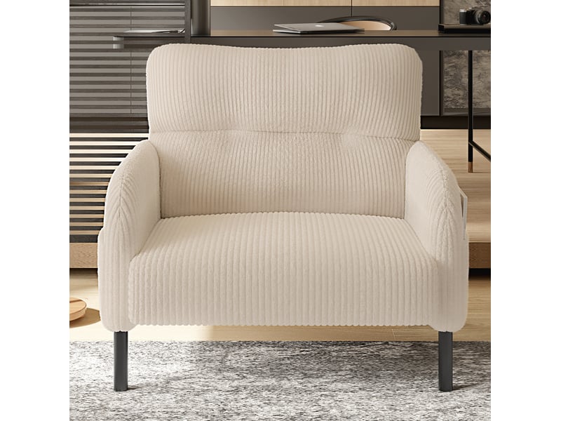  Fauteuil individuel 67 x 75 x 79 cm – beige – dossier ergonomique, poche latérale et structure métal  - Conforama E