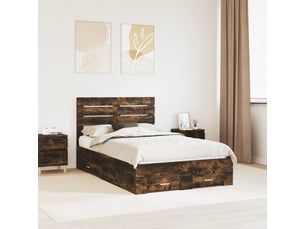 Lit adulte, lit semi-double, cadre de lit chêne fumé 135x190cm bois d'ingénierie cf5819