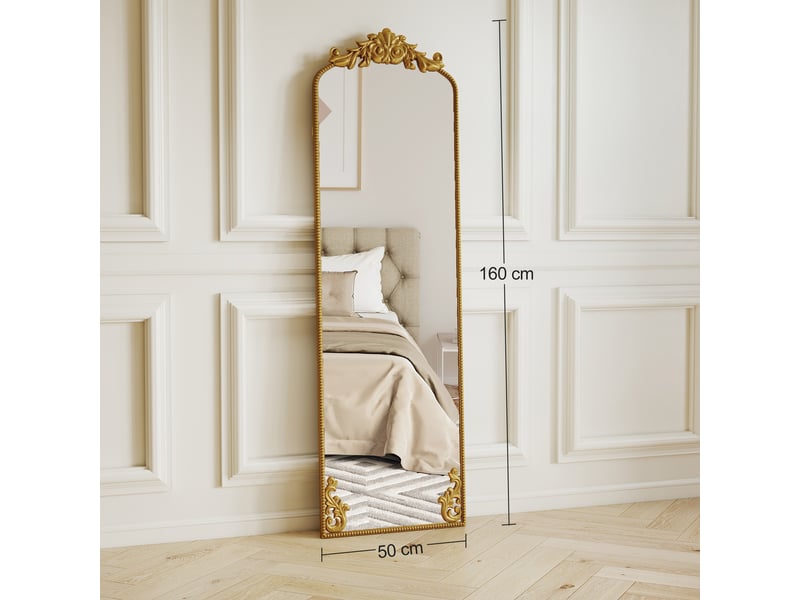  Miroir sur pied de style baroque avec cadre, verre trempé et métal, 50 x 4,5 x 160 cm, doré  - Conforama E