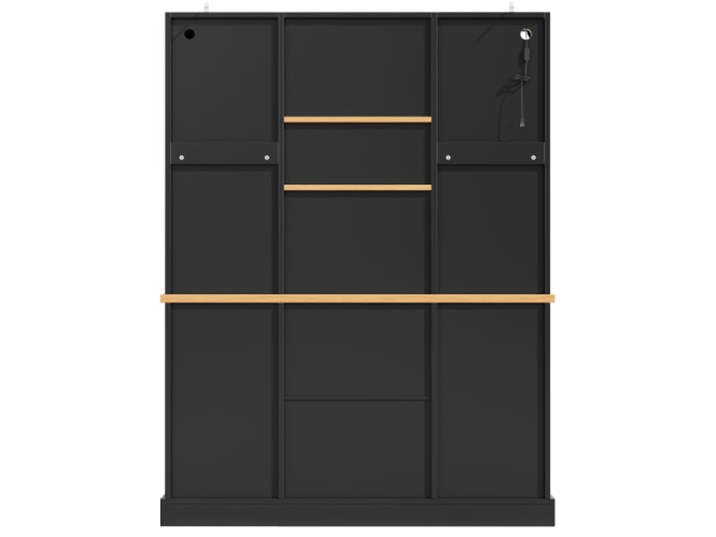  Armoire cuisine led avec app, plan de travail, 185x140x40 cm, 3 tiroirs, étagères réglables, noirblancvert  - Conforama E