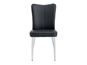 Lot de 2 chaises de salle à manger en similicuir pu noir, pieds en métal argenté