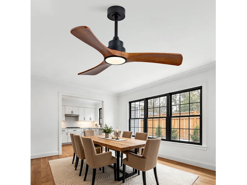  Ventilateur de plafond 106 cm noir et noyer foncé avec led et télécommande  - Conforama D