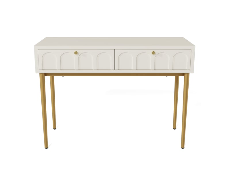  Coiffeuse blanc crème à 2 tiroirs, pieds en métal, 100 x 45 x 76,5 cm  - Conforama A