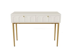 Coiffeuse blanc crème à 2 tiroirs, pieds en métal, 100 x 45 x 76,5 cm